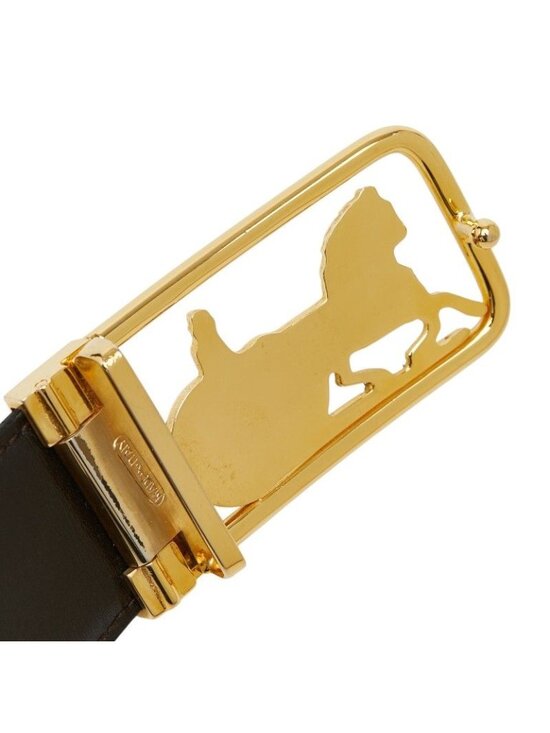 Celine Horse Carriage Vintage Motif Belt Black Brown Gold Leather Plated main image 5